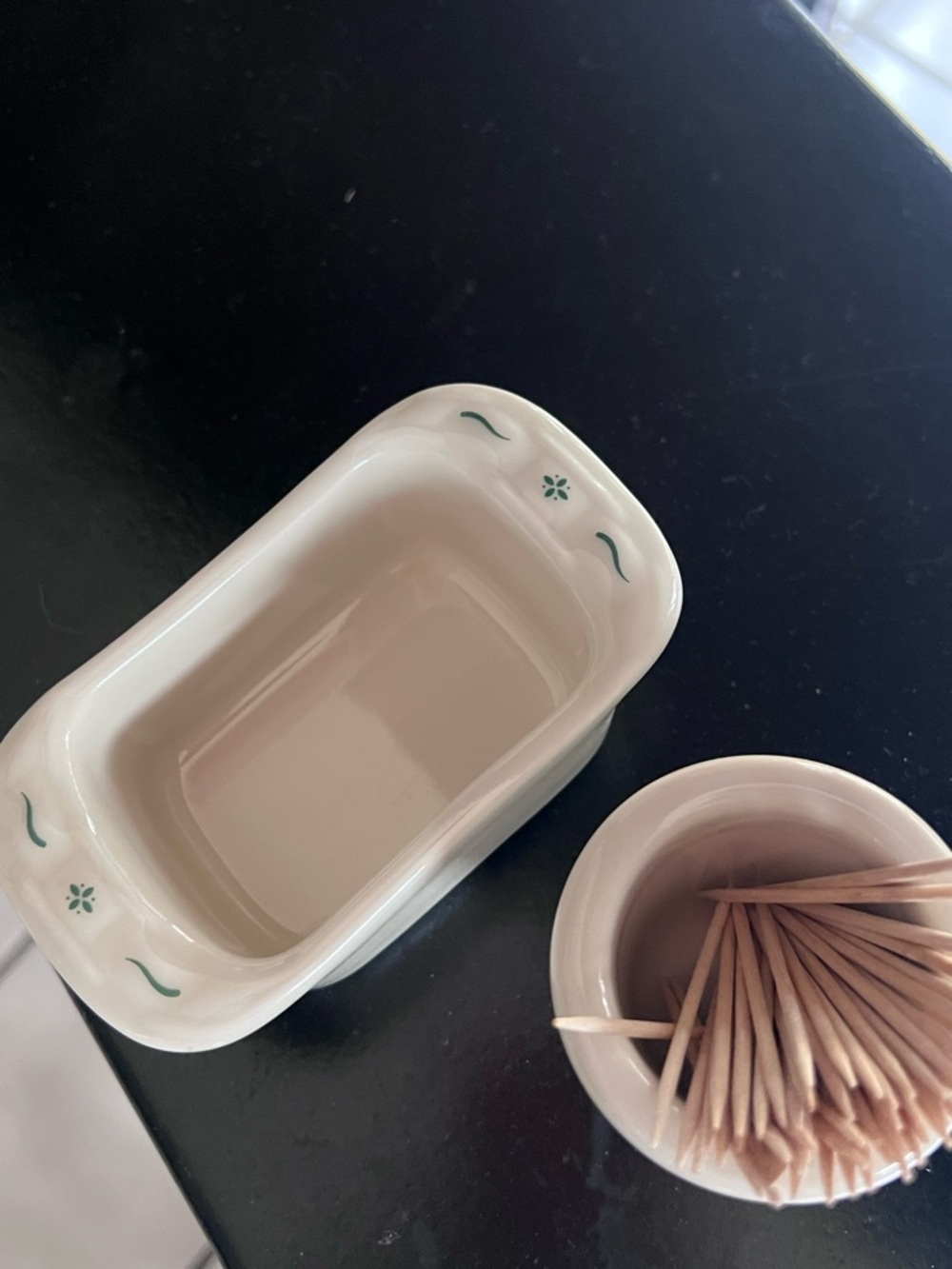Longaberger Ceramic Sweetener and Toothpick dish